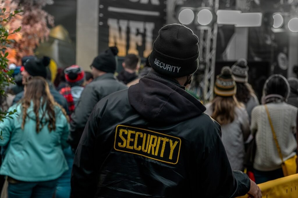 security guard, crowd, crowd control